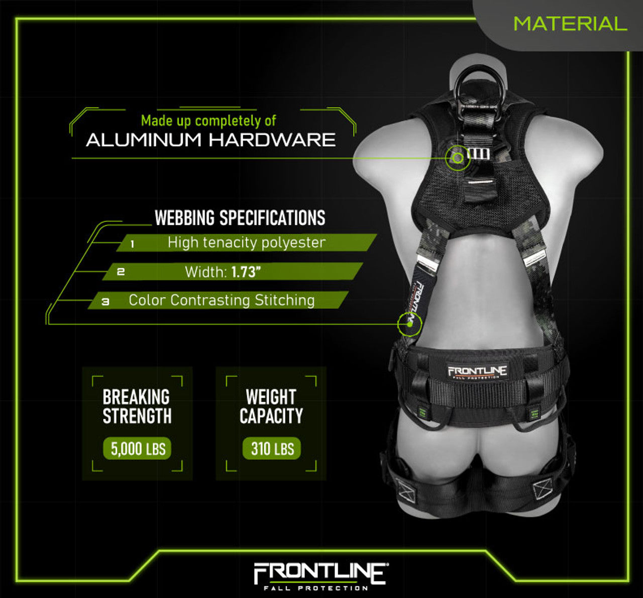 Frontline 110CTB‑DC Digital Camo Full-Body Harness – M/L Size, Aluminum Hardware, Trauma Straps