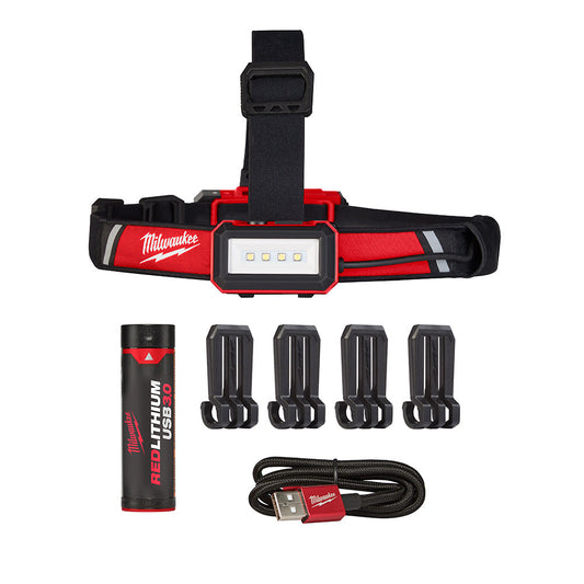 Milwaukee 2115-21 REDLITHIUM™ USB Low-Profile Headlamp – 600 lm, Rechargeable, Hard Hat Clips