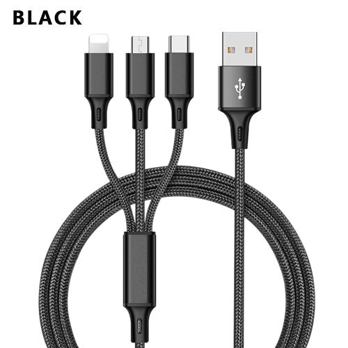 3-in-1 Fast Charging Cable – Lightning, Micro USB & USB-C | 3A, 4ft
