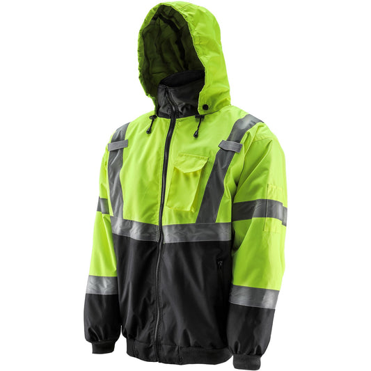 Hi-Viz Yellow Bomber Jacket – Waterproof, Fleece Lined, ANSI Class 3