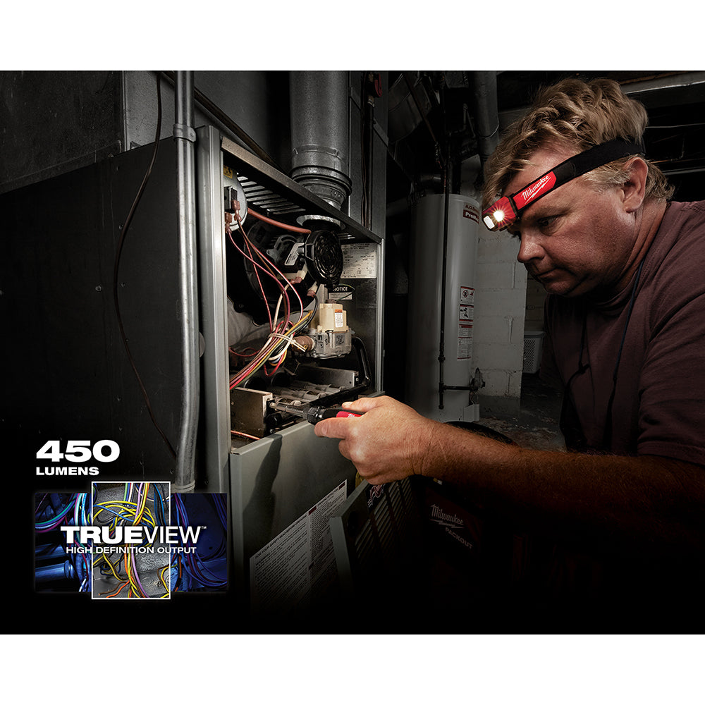 Milwaukee 2104 Spot/Flood Headlamp – 450 lm, 5 Modes, Hard Hat Compatible